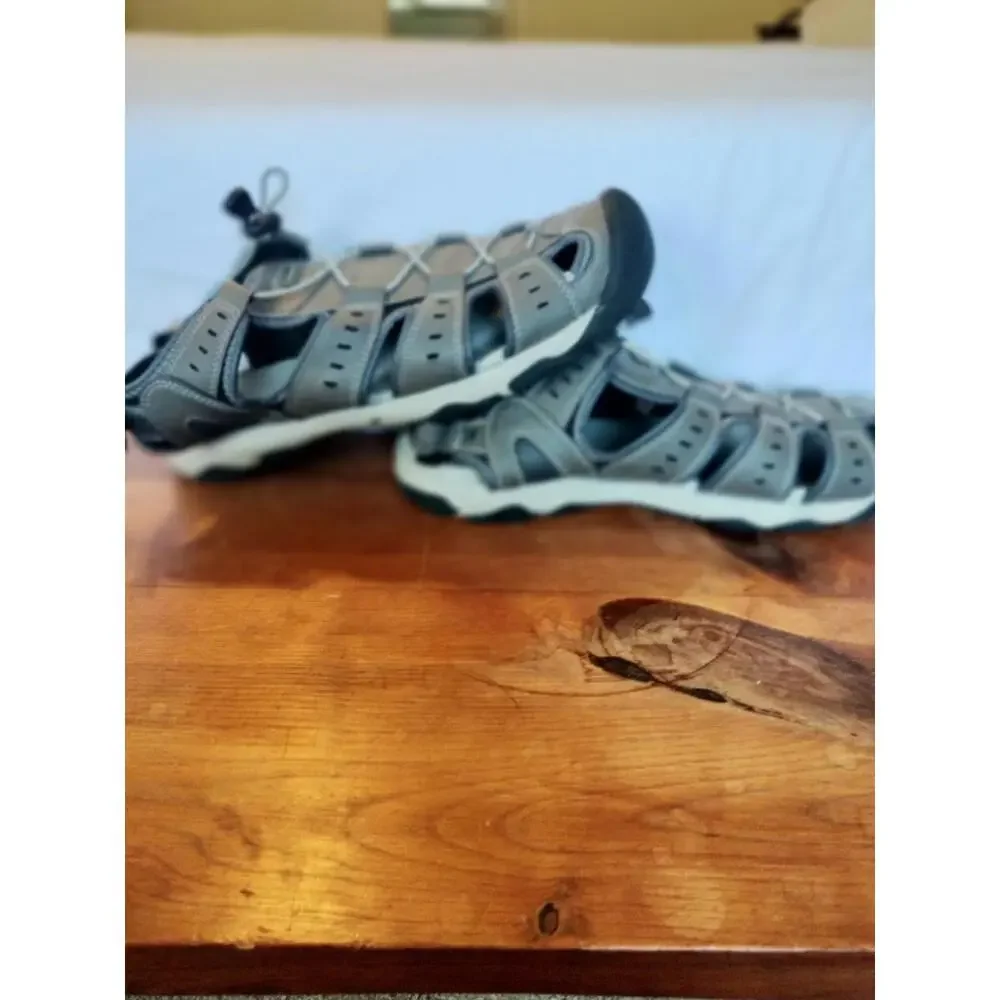 Coleman Sandals Mens 13 gray  Leather Round Toe Drawstring Casual fishing hiking
